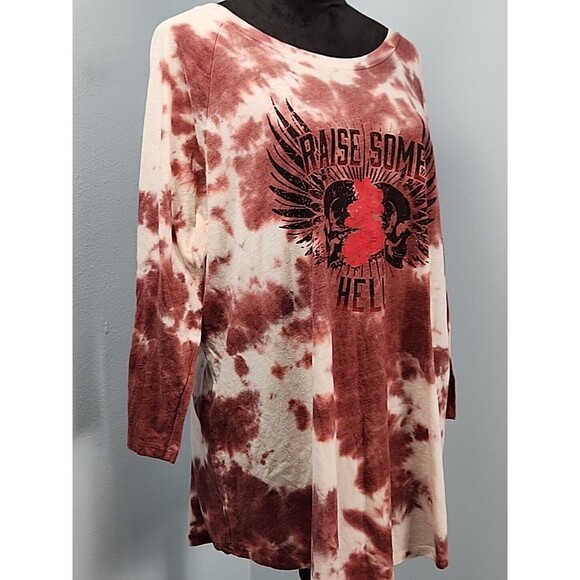 Torrid Raise Some Hell Classic Fit Size 1 Tie Dye 3/4 Sleeve Skull T Shirt 14/16 - Picture 4 of 10